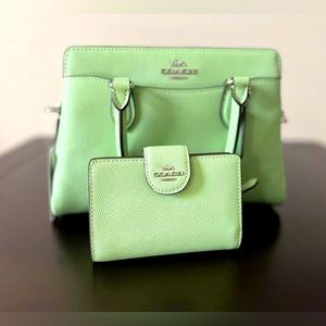 Coach Mini Darcie Carryall crossbody and small wallets /Silver/Pale Pistachio